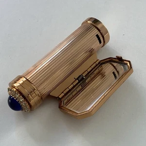 Vintage Art Deco Gold Tone Jeweled France Lipstick Holder Case w Mirror Brevete - Picture 1 of 8