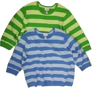 IZOD Womens Striped Sweater Set of 2 Soft Warm Casual Business Green Blue 2X - Picture 1 of 12