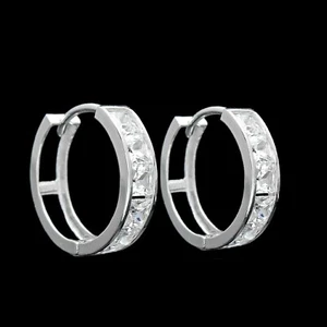 2.50CT Princess Simulated Diamond Huggie Hoop Earrings Solid 14K White Gold VVS1 - Picture 1 of 5