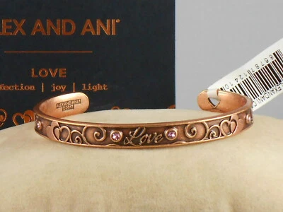 Brazalete Alex And Ani Oro Rosa Cristal Pergamino LOVE A17CF01ROG $42 Foto 1 de 2