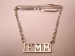 FMM Monogram Initial Letter Cable Link Chain Vintage Pendant SWANK Tie Bar Clip - Picture 1 of 8