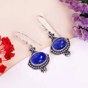 Copper Lapis Lazuli Gemstone 925 Sterling Silver Jewelry Earring, Boho Earring - Picture 1 of 4