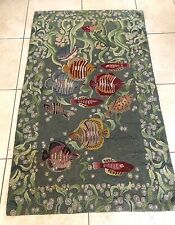 Vintage Hand Made Wool Rug Tapestry Marine Life  Fish 35"x57"