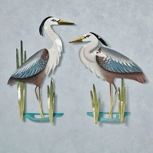 Herons at Bay Metal Birds Marsh Coastal Beach Handcrafted Wall Art Sculptures - Picture 1 of 1