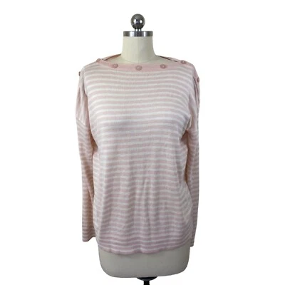 Suéter Jeanne Pierre con infusión de cachemir para mujer grande rosa blanco a rayas clásico Foto 1 de 4