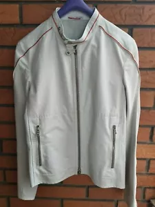 Vintage Prada Men's Jacket Coat Bomber Italy White Red Trim Leather 36R 46 - Picture 1 of 11