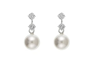Plata Perla Pendientes 925 Contraste Gotas Brillante Piedra Preciosa - Imagen 1 de 1
