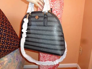 Neu mit Etikett Tory Burch Robinson PERFRORIERTE KUPPEL-Schultasche LARGE schwarz/Birke $ 550 - Bild 1 von 8