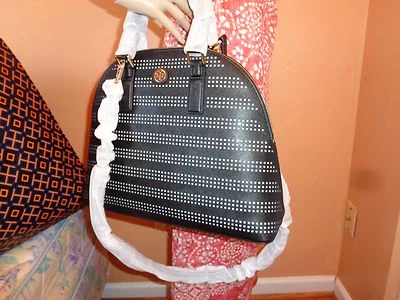 NWT TORY BURCH Robinson PERFRORATED DOME Satchel LARGE Black/Birch  $550  - Image 1 of 4