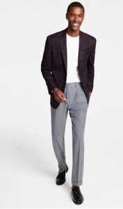 Michael Kors Men's Classic Fit Notch Lapel Plaid Sport Coat Wine Red 42S - Picture 1 of 5