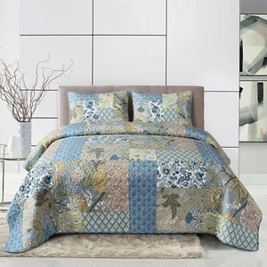 Floral 100% Cotton Bedspread Coverlet Set 230x250cm Bedding Blanket Reversible - Picture 1 of 10