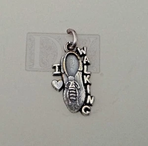 Sterling Silver 18x10mm Walk Shoe says I Love Walking on it Charm - Picture 1 of 3