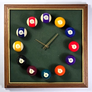 VTG 1970's Billiard Hall Pool Table Ball Wall Clock Wood Framed Green Felt MCM - Picture 1 of 16