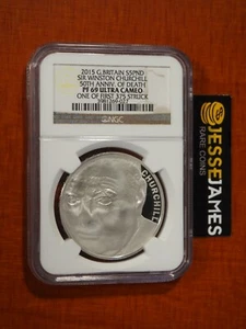 2015 GREAT BRITAIN £5 POUND SILVER SIR WINSTON CHURCHILL NGC PF69 50TH ANN DEATH - Picture 1 of 2
