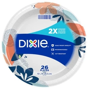 Dixie Paper Plates 10 inch 26 Count 2X Stronger Multicolor Disposable Plates - Picture 1 of 3