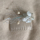 true vintage 80s 90s clear plastic side hair comb pin + flower and blue feather