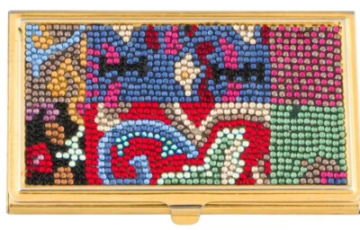 Tarjetero de visita Zz Judith Leiber Pop Art rojo dorado rojo verde azul vintage Foto 1 de 4