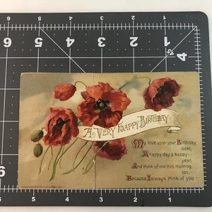 Antique Postcard "A Very Happy Birthday" 1914 Unposted Germany Embossed Roses - Picture 1 of 2