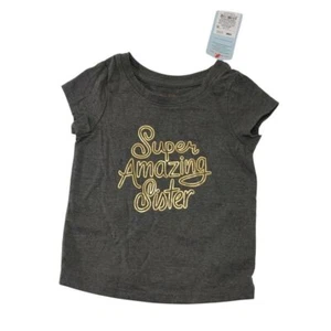 Super Amazing Sister Gray Cotton T-Shirt with Size 18M Gold Lettering Design - Picture 1 of 9