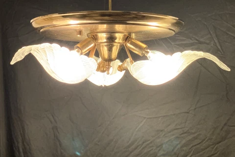 MURANO Palm Beach Italian Palm Frond Leaf Flush Mount Chandelier Lalique Style Cover