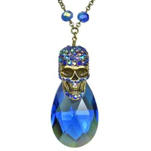 Kirks Folly Mystic Skull Necklace brasstone/blue Halloween #127 - Picture 1 of 4
