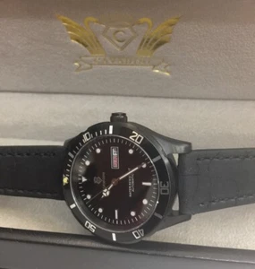 Automatic Watch Cavadini Men's Stainless Steel Black Day-Date Leather CV-1604KL - Picture 1 of 4