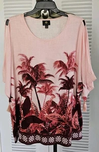 JM Collection Pink Linen Blend Tropical Retreat Top Women L Tassel sleeve NWOT.  - Picture 1 of 4
