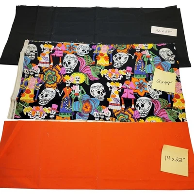 3 Pc Cotton Fabric Dia de los Muertos Solid 22x25–14x22" Day of Dead Halloween - Image 1 of 4