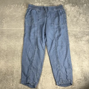 Old Navy Womens M Blue Elastic Waist DrawString Stretch Soft Chambray Pant 34x25 - Picture 1 of 8