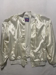 Vintage weiße Satin Bomberjacke unbedruckt Made In USA Nylon leicht M/L 80’s - Bild 1 von 8
