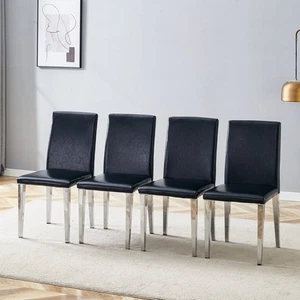 Black PU Dining Chairs (Set of 4) - Silver Legs - Picture 1 of 22