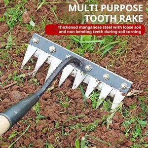RASTRELLO ZAPPA DA GIARDINO IN ACCIAIO 5/6/7/8 DENTI PER DISERBO ORTO SENZA MANI - Foto 1 di 8