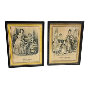 Set of 2 Wood Framed Paris France Women Vintage Ad Art Print - Picture 1 of 7