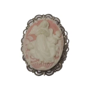 Vintage Faux Kamee Brosche Cherubs Engel Dame Mutter Anstecknadel Modeschmuck - Bild 1 von 3