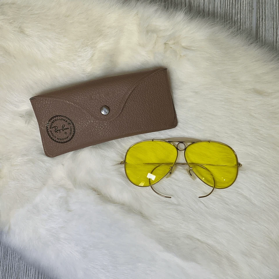 复古 20 世纪 60 年代 B&L 雷朋 Kalichrome 10K GF 射击飞行员太阳镜黄色镜片 — 第 1/4 张图片