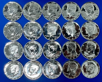 Серебряные полдоллара 1968-S 1969-S с изображением Кеннеди лот из 20 ГЛУБОКИХ КАМЕО 40% СЕРЕБРО ДОКАЗАТЕЛЬСТВО - Изображение 1 из 4