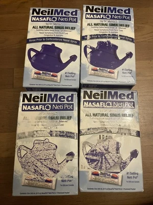 Lot of 4 - NeilMed NasaFlo Neti Pot with Premixed Packet Sealed, Damaged Boxes - Image 1 of 4