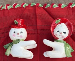 Coppia di candela pupazzo di neve vintage Giappone anni 50 ceramica Mr & Mrs altezza 3" adorabili - Foto 1 di 20