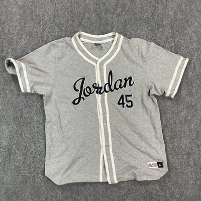 Jordan 衬衫男式 2XL 灰色 45 Air Jordan IX 棒球纽扣前球衣 — 第 1/4 张图片