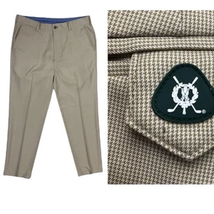 Brooks Brothers St Andrews Links Pantaloni Uomo Flat Front Pied de poule Golf 35x32 - Foto 1 di 10