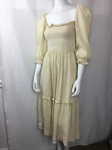 Maxi Smocked Long Dress Embroidered Flowers Flowy Dress Youth Size 10 - Picture 1 of 6