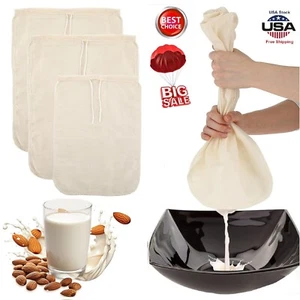 9× Organic Cotton Nut Milk Bag Reusable Food Strainer Brew Coffee Cheese Cloth - Picture 1 of 20