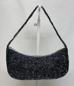 Valerie Stevens Charcoal Grey Fully Beaded Evening Shoulder Zippered Bag NWOT - Picture 1 of 6