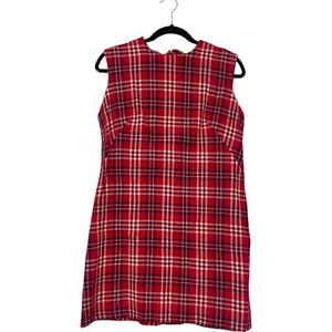 Mini Dress Womens Size Small Red Plaid Zip Crew Neck Sleeveless Vintage - Picture 1 of 5