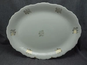 K.T. & K. Large Porcelain Serving Platter Gold Design Semi Vitreous 14 1/2"x11" - Picture 1 of 4