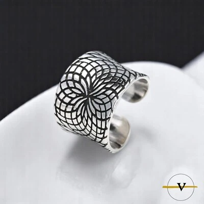 ANELLO DONNA RAGAZZA CON DISEGNI GEOMETRICI IN ARGENTO 925 RODIATO REGOLABILE - Immagine 1 di 4