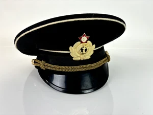 Soviet Navy Visor Cap 55 cm High Ranking Officer Hat Woolen Black USSR 1980s - Picture 1 of 8