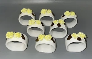 8 Vintage Ceramic Yellow Flower Napkin Rings - Picture 1 of 4