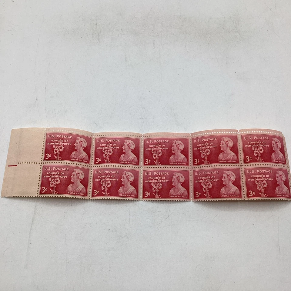 MINT 1948 Founder of Memorial Poppy 3 Cent U.S. SCOTT Block of 10 Stamps - Image 1 of 4