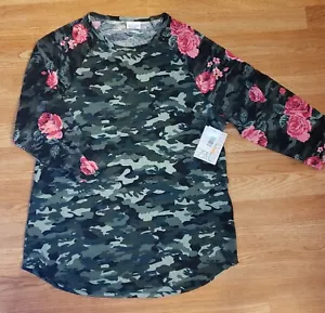 Baseball-T-Shirt LuLaRoe Randy tarnfarben rosa Druck 2XL 3/4-Ärmel EINHORN - Bild 1 von 8
